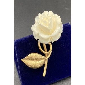 Vintage Mid Century 12k Gold Filled GF RONCI Celluloid Pin Brooch Rose